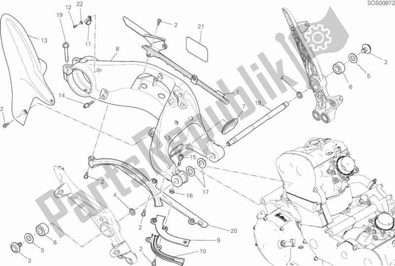 All parts for the 28a - Forcellone Posteriore of the Ducati Hypermotard 939 2018